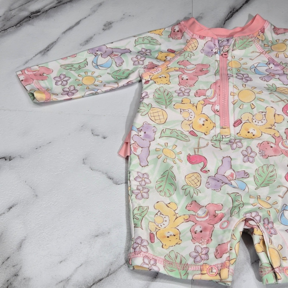 Care Bears Swimsuit Girls 0/3M Tropical Ruffle Long Sleeve Rash Guard - Picture 2 of 11
